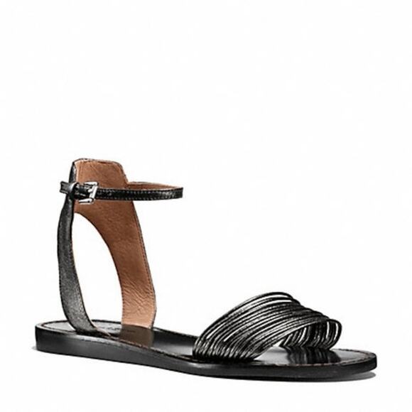 Coach Melynda Pewter Leather Cage Strappy Gladiator Adjacent Sandals Size 6 - Picture 1 of 11